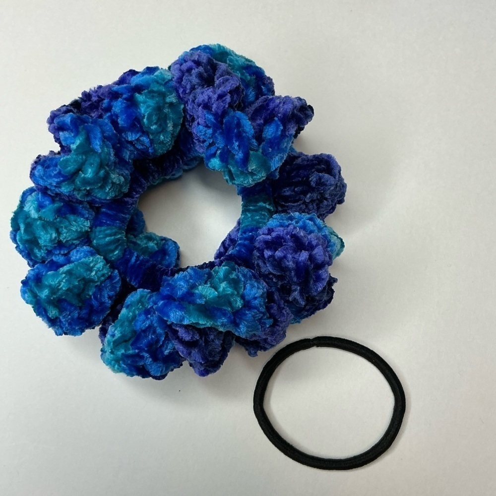 Crochet Crushed Velvet Scrunchie Set of 3 Oversized Hair Tie Plush Handmade - Picture 8 of 16